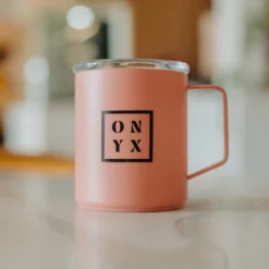 Box Logo Camp Cups With Lid (12oz) -Onyx Sales 2023 CC Peach Mug 3