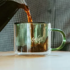 Glass Cursive Mug (Olive) -Onyx Sales 2023 DoubleWallGreen4